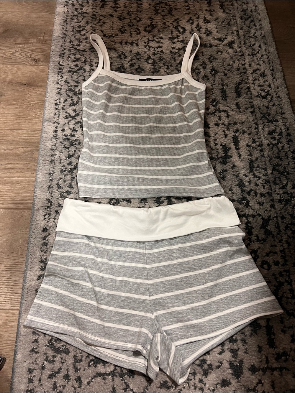 Women’s Gray & White Stripe Tank and Shorts Set